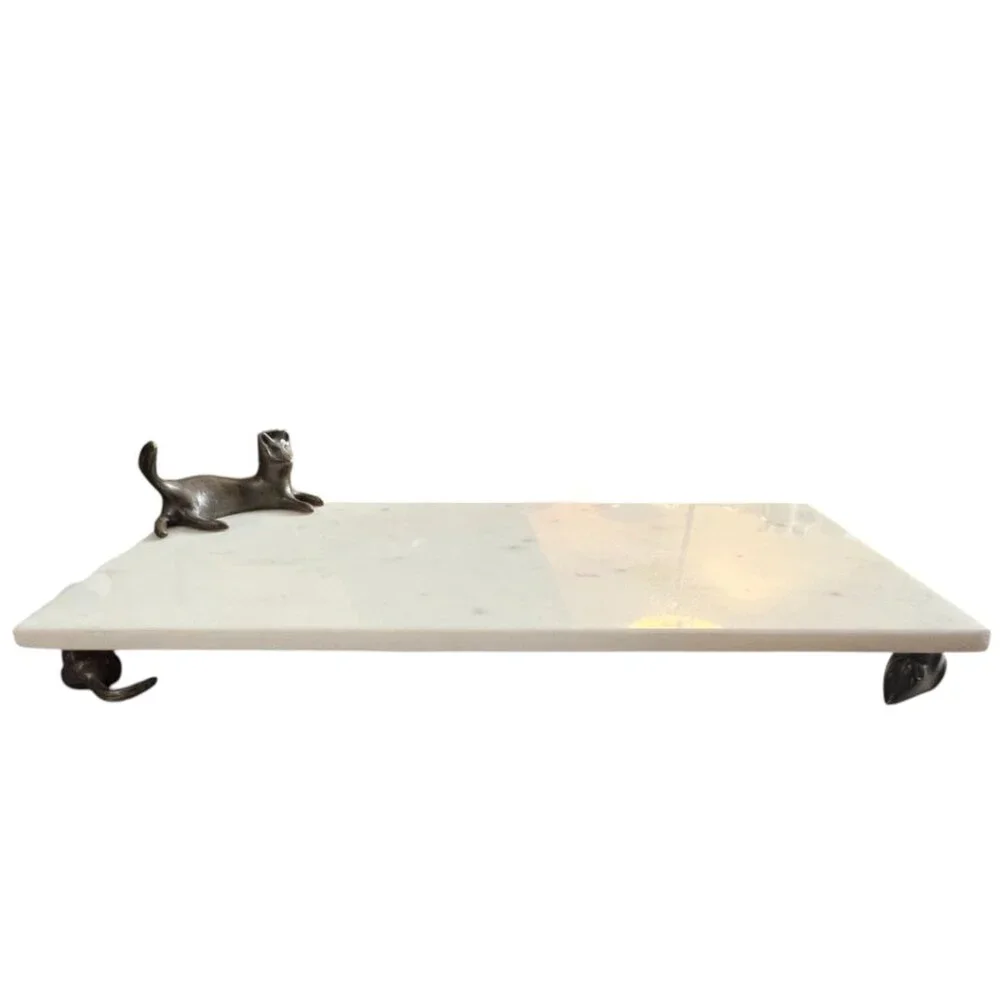 Vtg Michael Aram MARBLE Cat and Mouse Cheese Board w/ Bronze Accents Witty Piece - Picture 4 of 13